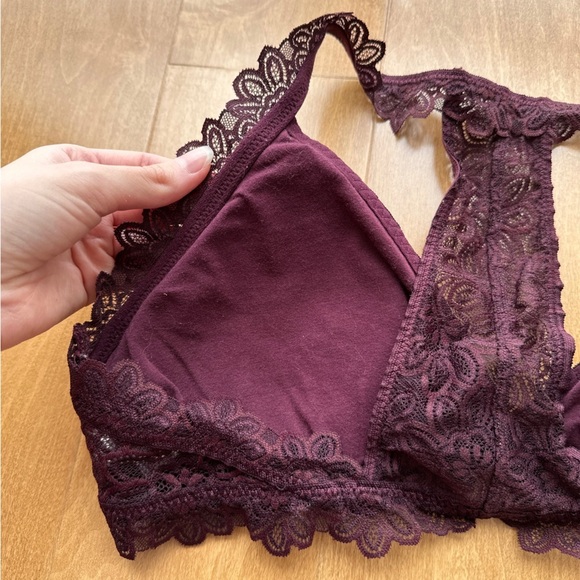 aerie Lace Triangular Halter Bralette - Burgundy, Size Large - Picture 10 of 14